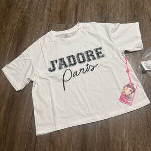 Paris Hilton T-Shirt Embroidered Graphics Short Sleeve Crew Neck J’Adore Paris S